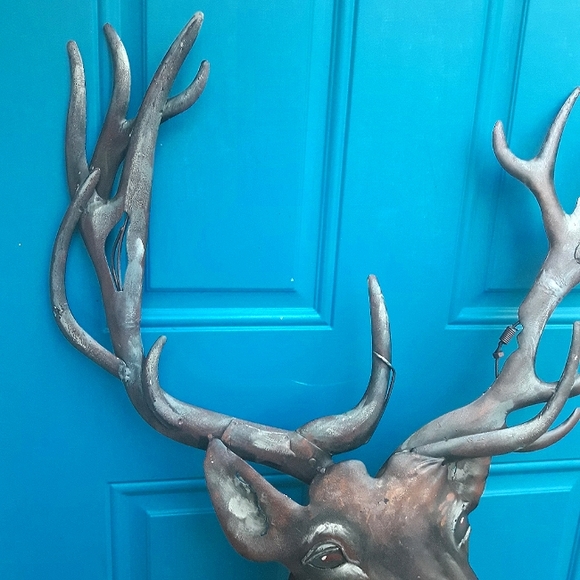 Large Metal Wall Art iron Deer Head Wall Hanging Decor Vintage for Cabin Lodge - Picture 4 of 16